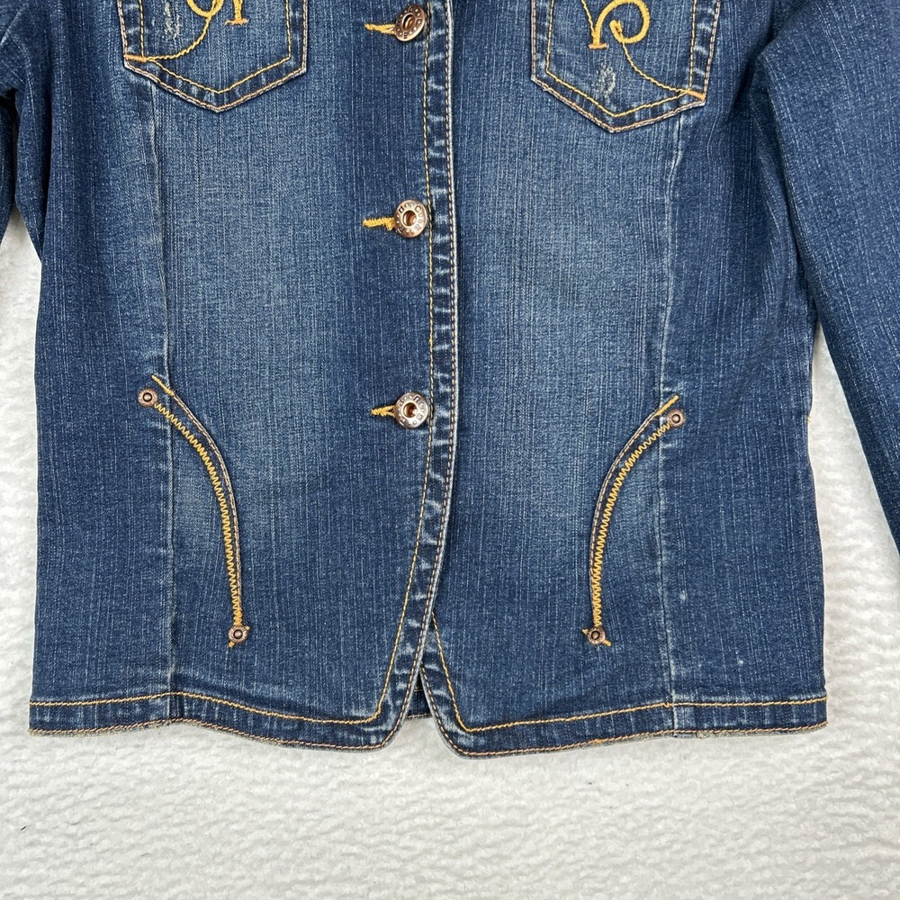 NWT ROCAWEAR Denim Blue Jean Jacket Embroidered Logo Y2K Women's Large - Picture 3 of 13